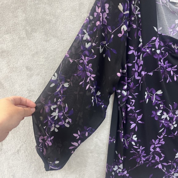 Calvin Klein Top Women's 1X Whimsigoth Purple Floral Dark Feminine Blouse Office - Picture 2 of 7